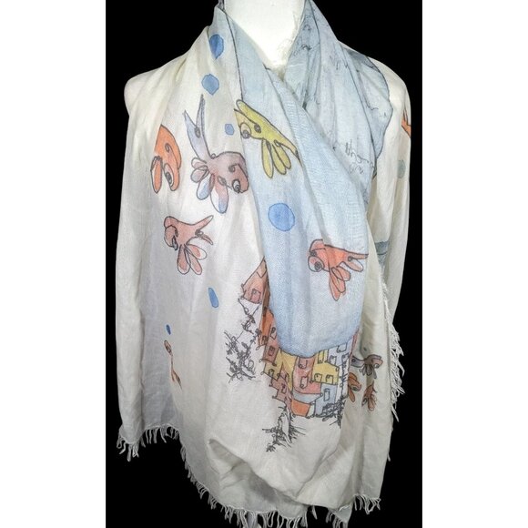 Whimsical Italian "The Sea Ends Where The Sky Begins" Art Scarf/Shawl - Picture 13 of 16